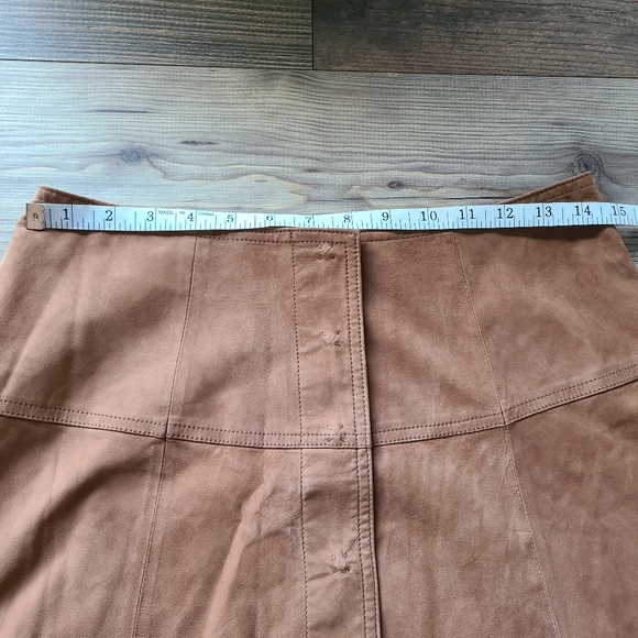 NWT Joie Mylon Brown Goat Leather Midi A Line Snap Front Skirt Womens M MSRP 595 - Picture 7 of 8
